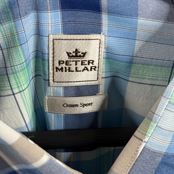 Peter Millar Shirt Mens XXL Blue Plaid Crown Sport Lightweight Stretch Button Up - Picture 5 of 14